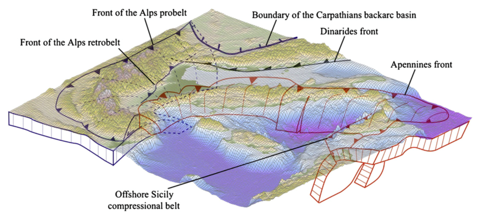 Main tectonic structures in the Mediterranean area.