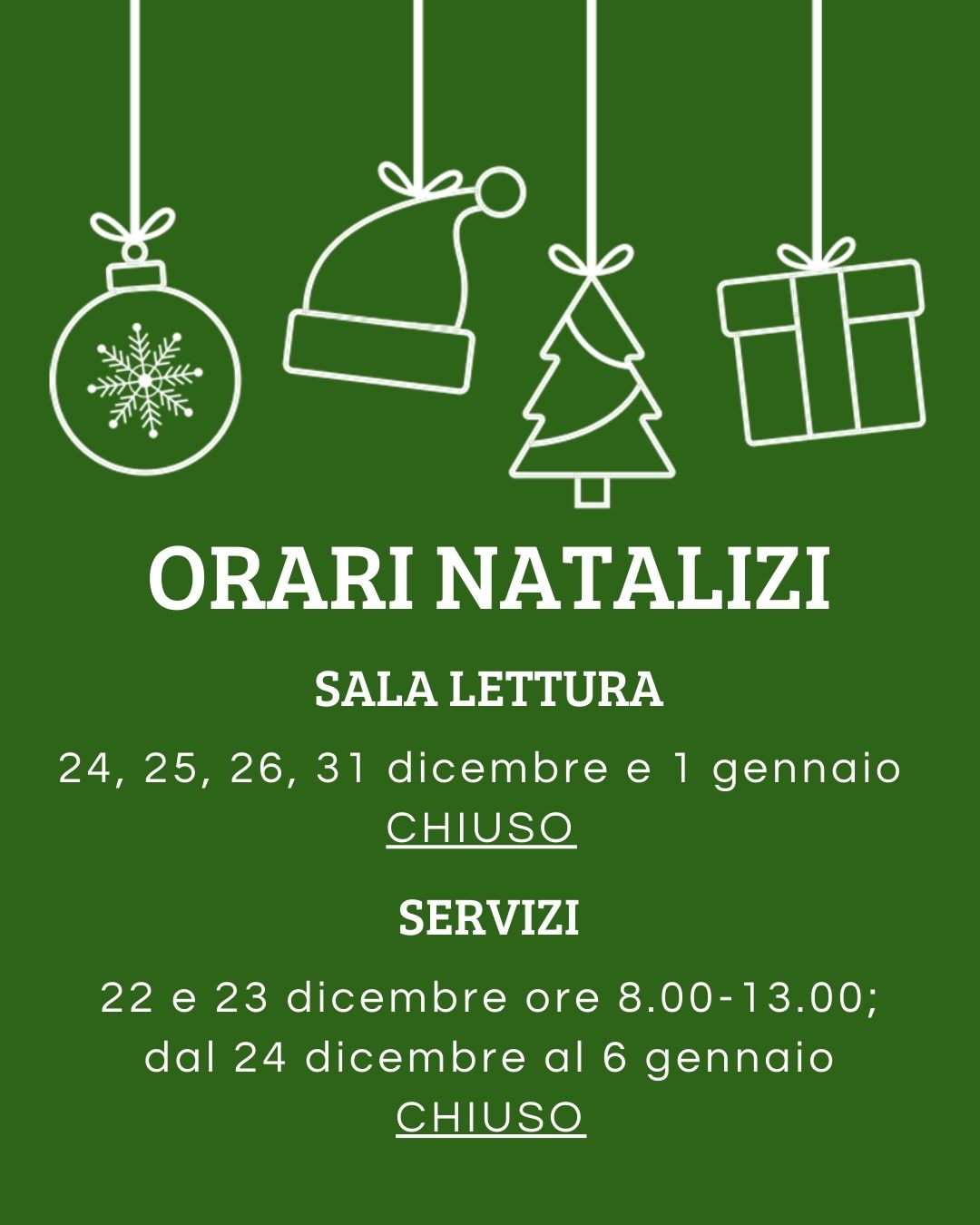Orari della Biblioteca durante il periodo Natalizio